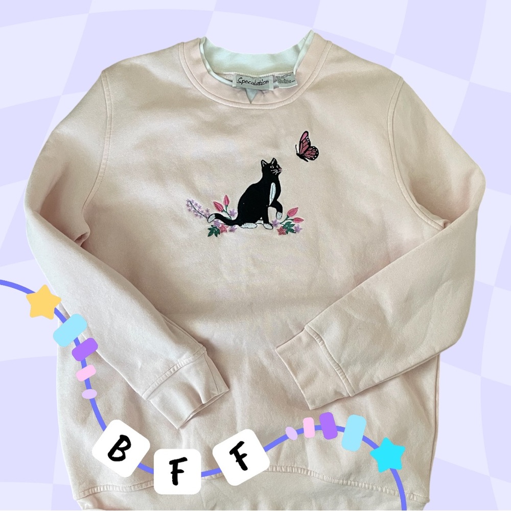 OPALITE Taylor Swift 1980s style Pink Sweatshirt with Cat and Butterfly Design